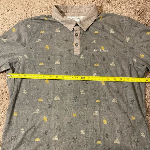 RARE Columbia Omni Wick Polo Beach Scene Adult Mens Size Large Gray Unique Shirt - Picture 7 of 10